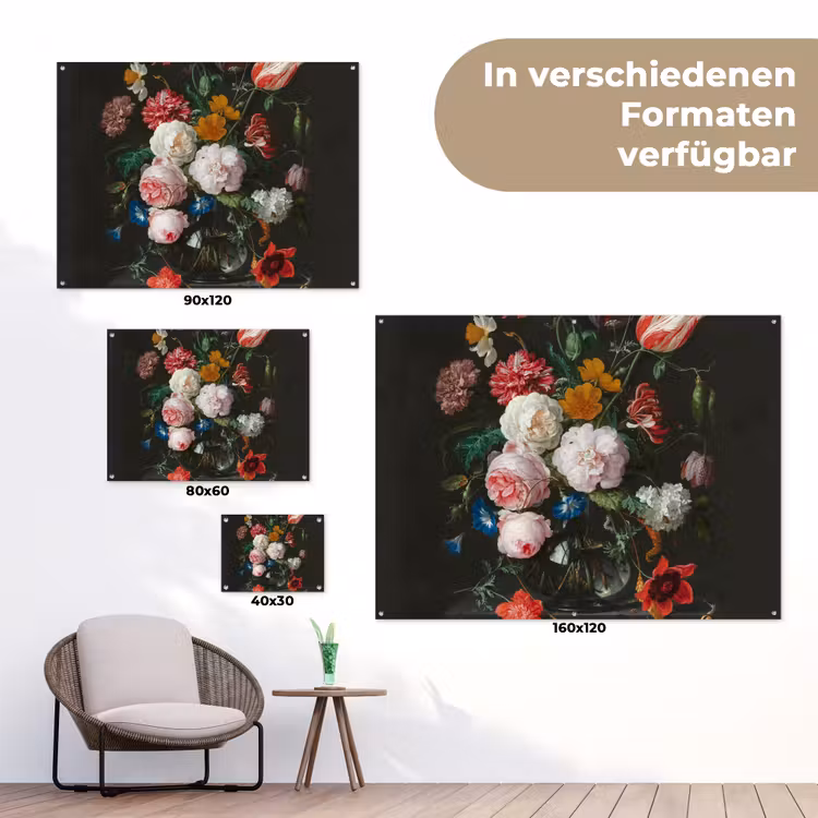 Stilleven met bloemen in een glazen vaas - Schilderij van Jan Davidsz. de Heem tuinposter los doek klein -Xsfeer9_DE