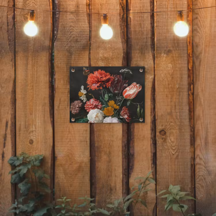 Stilleven met bloemen in een glazen vaas - Schilderij van Jan Davidsz. de Heem tuinposter los doek klein -sfeer1