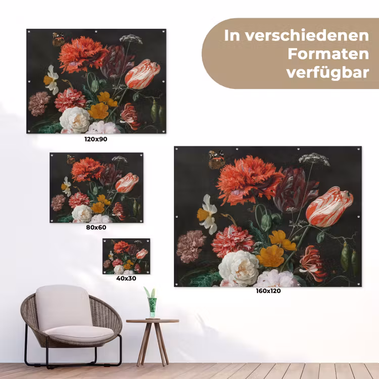 Stilleven met bloemen in een glazen vaas - Schilderij van Jan Davidsz. de Heem tuinposter los doek klein -Xsfeer9_DE