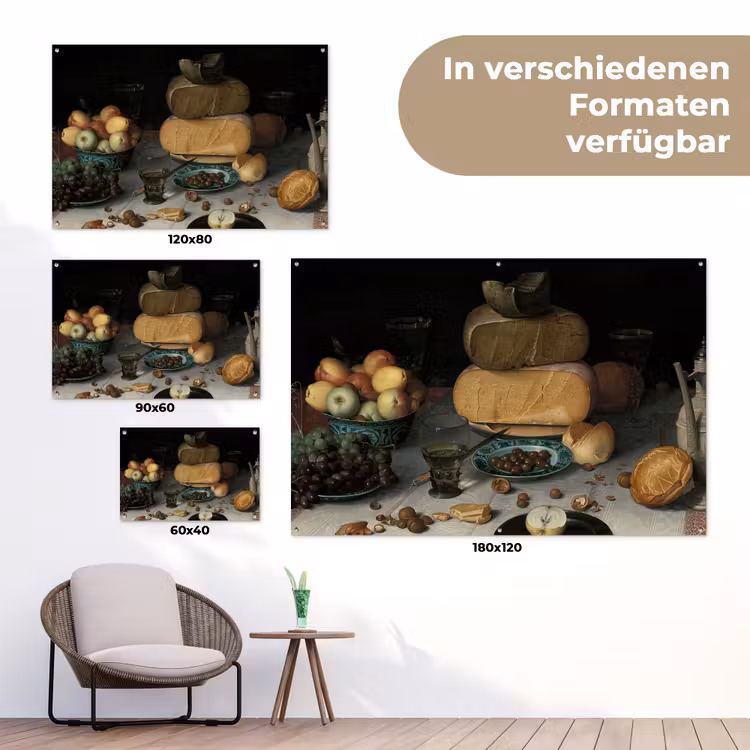 Stilleven met kazen - Schilderij van Floris Claesz. van Dijck tuinposter los doek klein -Xsfeer9_DE