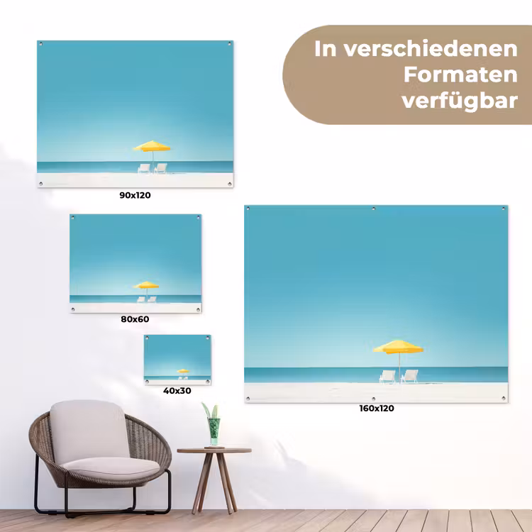 Strand - Blauwe lucht - Geel - Parasol tuinposter los doek klein -Xsfeer9_DE