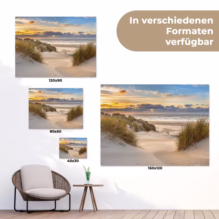 Strand - Duin - Gras - Zonsondergang - Zee tuinposter los doek klein -Xsfeer9_DE