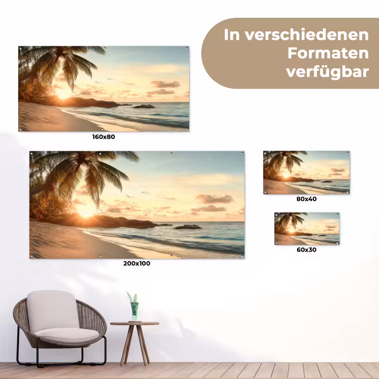 Strand - Palmbomen - Oceaan - Zonsondergang tuinposter los doek klein -Xsfeer9_DE
