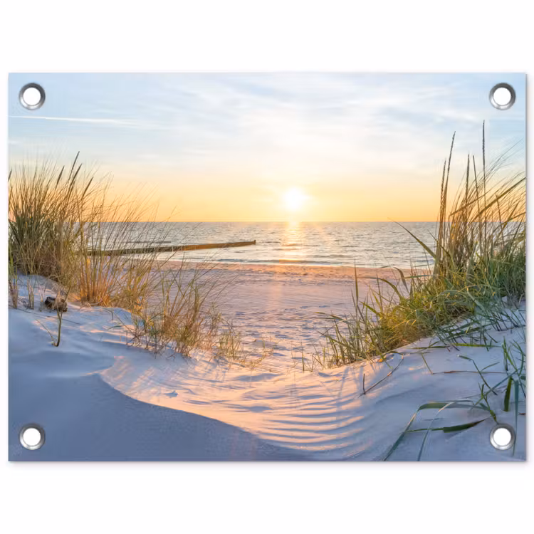 Strand - Zon - Duin - Gras - Zand - Horizon tuinposter los doek klein -3d