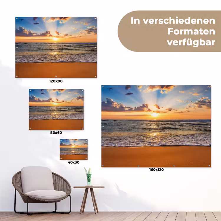 Strand - Zonsondergang - Zee - Wolken - Horizon tuinposter los doek klein -Xsfeer9_DE