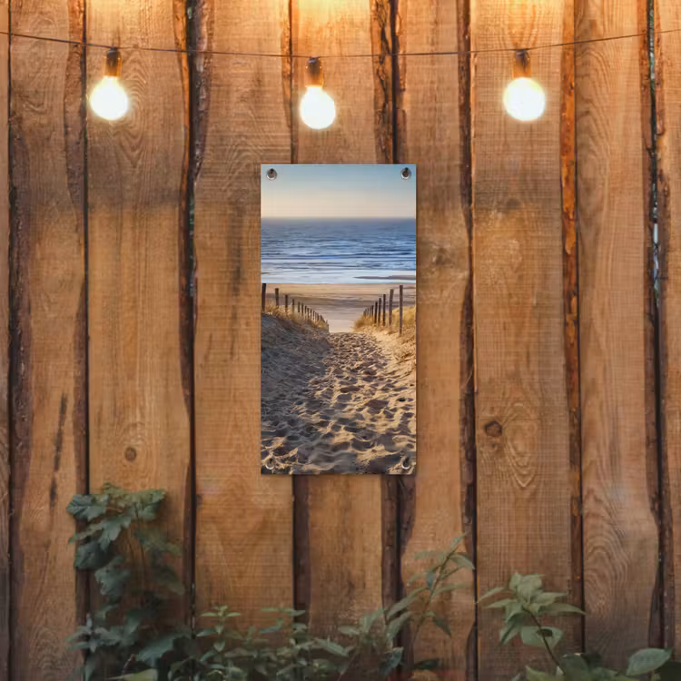 Strandpad bij Zonsondergang tuinposter los doek klein -sfeer1