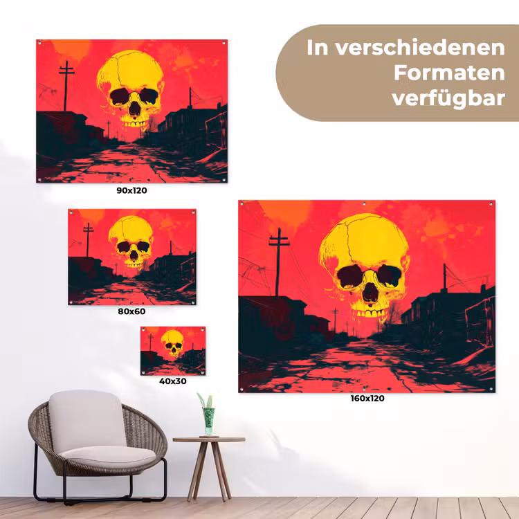 Straat - Verlaten - Schedel - Geel tuinposter los doek klein -Xsfeer9_DE