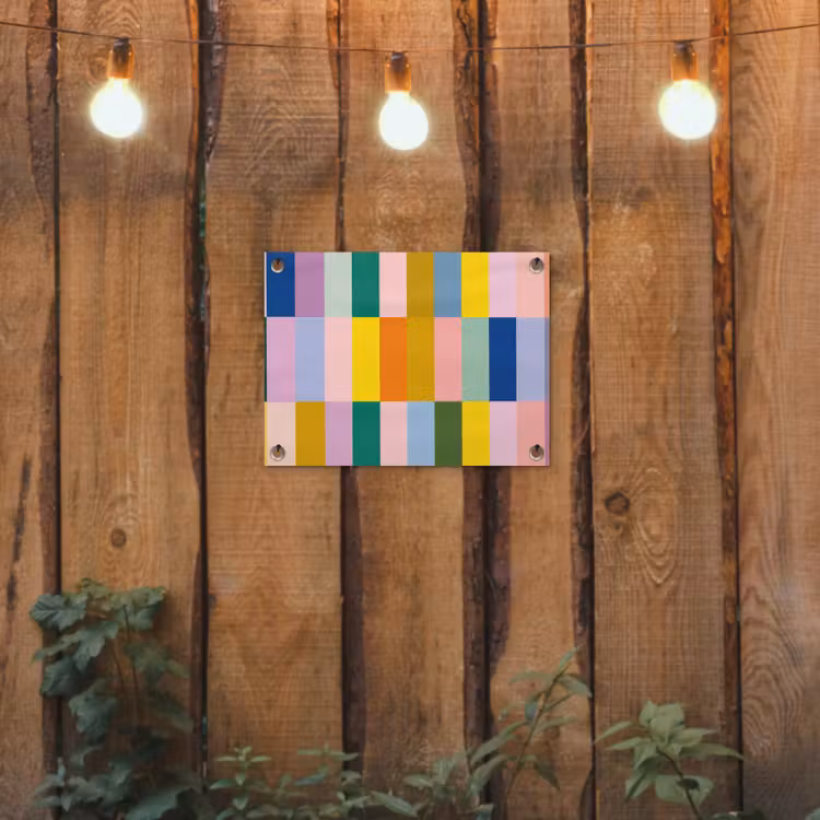 Stroken - Blauw - Patroon - Abstract tuinposter los doek klein -sfeer1