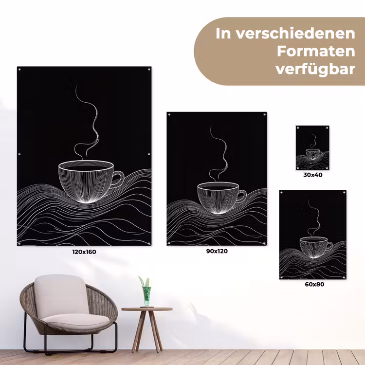 Lijntekening - Koffiekop - Zwart tuinposter los doek klein -Xsfeer9_DE