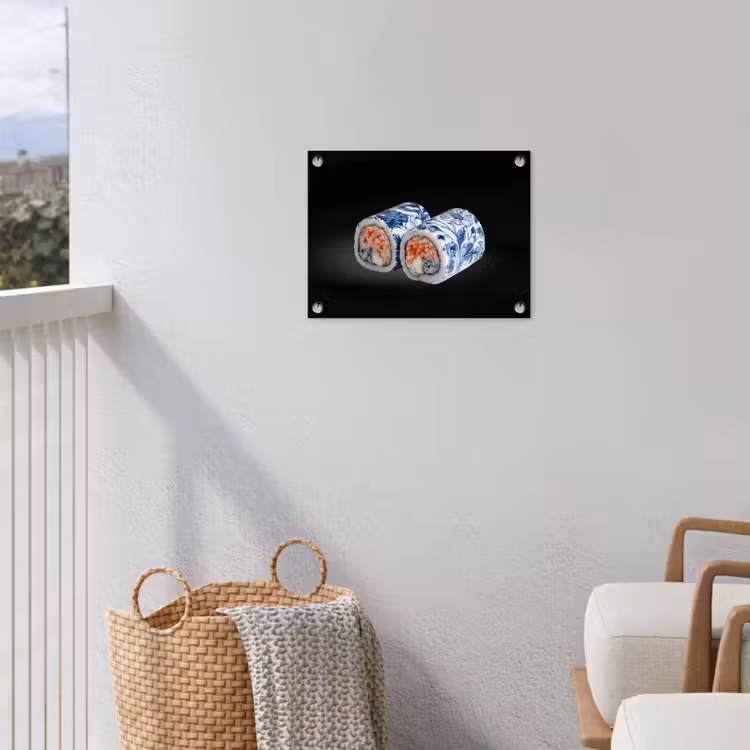 Sushi - Delfts blauw - Rijst - Vis - Elegant tuinposter los doek klein -sfeer8
