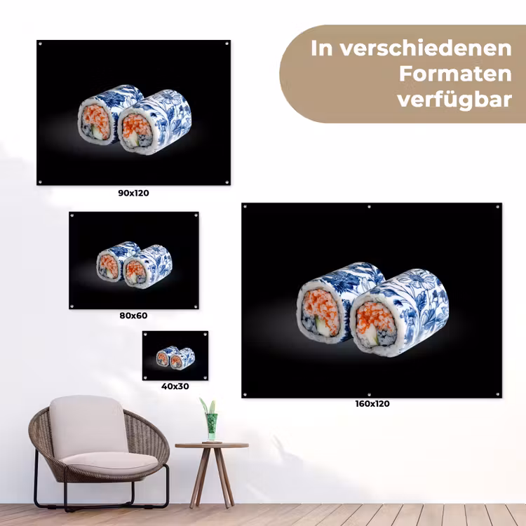 Sushi - Delfts blauw - Rijst - Vis - Elegant tuinposter los doek klein -Xsfeer9_DE