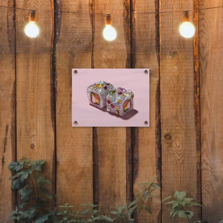 Sushi - Rolletjes - Steentjes - Kleurrijk tuinposter los doek klein -sfeer1