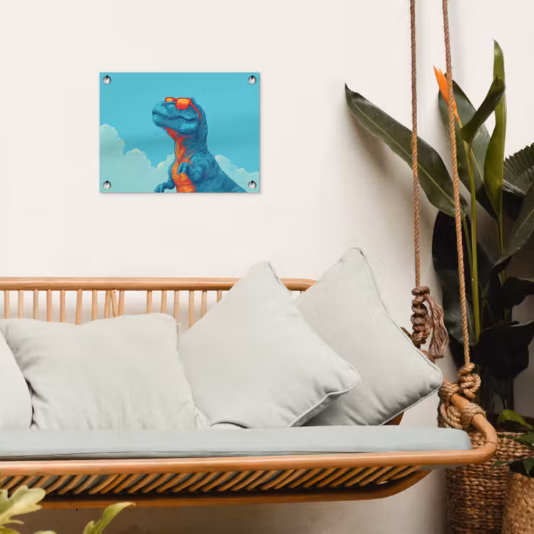 T-Rex - Blauw - Wolken - Zonnebril tuinposter los doek klein -sfeer7