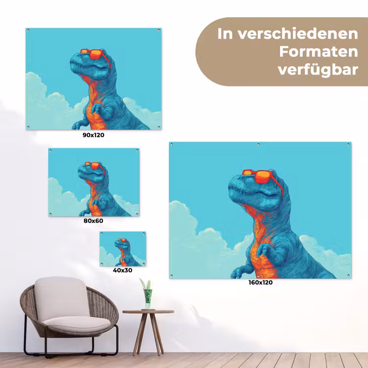 T-Rex - Blauw - Wolken - Zonnebril tuinposter los doek klein -Xsfeer9_DE