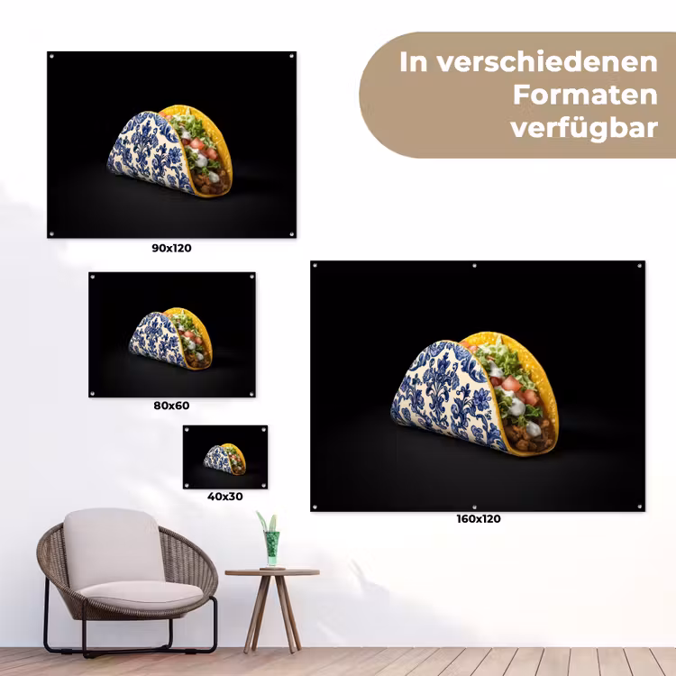 Taco - Vlees - Salade - Delftsblauw - Motief tuinposter los doek klein -Xsfeer9_DE