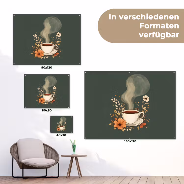 Kop - Bloemen - Groen - Koffie tuinposter los doek klein -Xsfeer9_DE