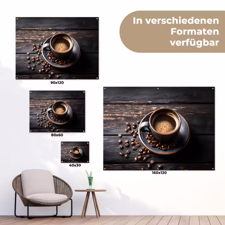Kop - Koffie - Hout - Bonen tuinposter los doek klein -Xsfeer9_DE