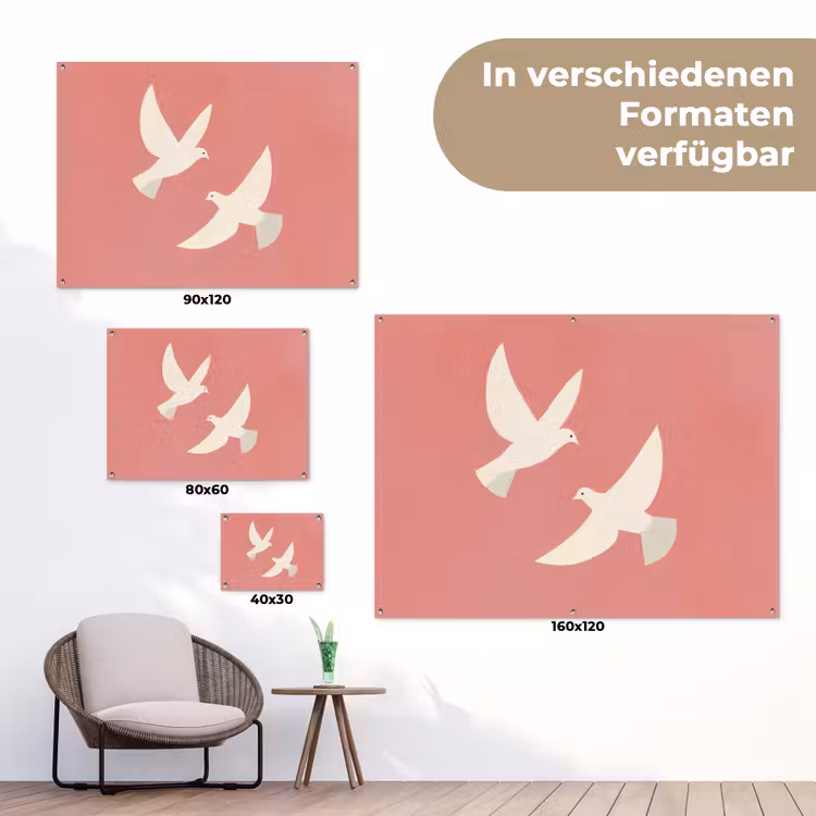 Duiven - Wit - Sierlijk tuinposter los doek klein -Xsfeer9_DE