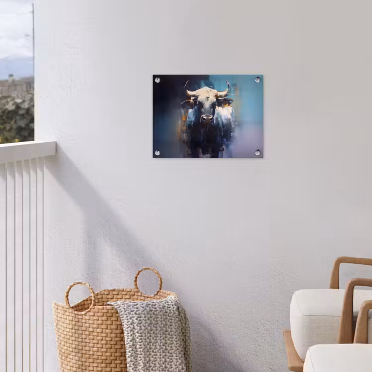 Stier - Zwart - Abstract - Horens tuinposter los doek klein -sfeer8