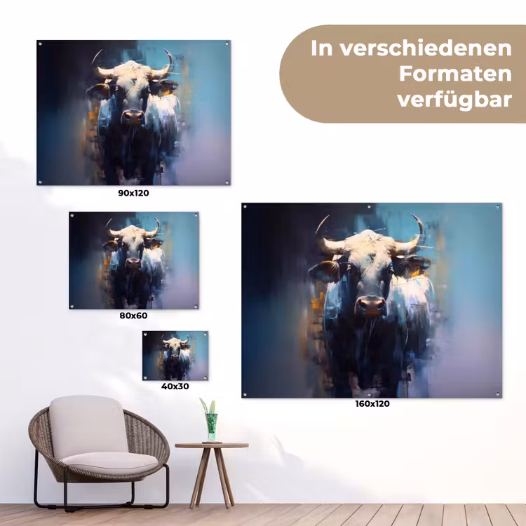 Stier - Zwart - Abstract - Horens tuinposter los doek klein -Xsfeer9_DE