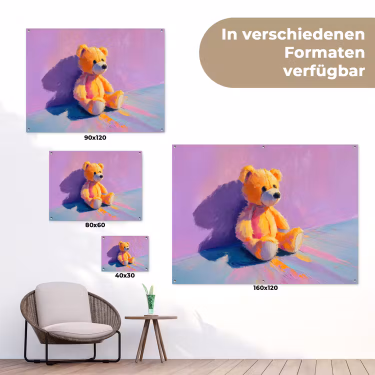 Teddybeer - Schaduw - Penseelstreken - Paars tuinposter los doek klein -Xsfeer9_DE
