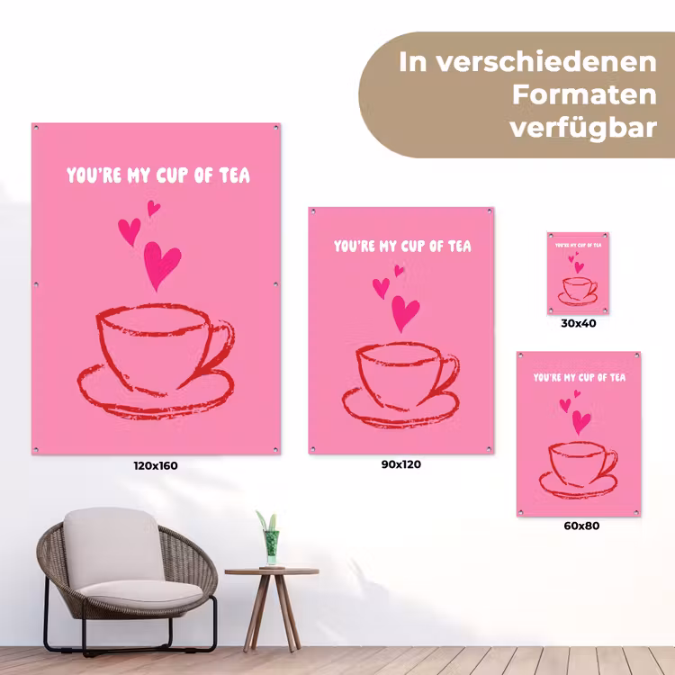 Thee - Roze - Valentijn - Tekst tuinposter los doek klein -Xsfeer9_DE