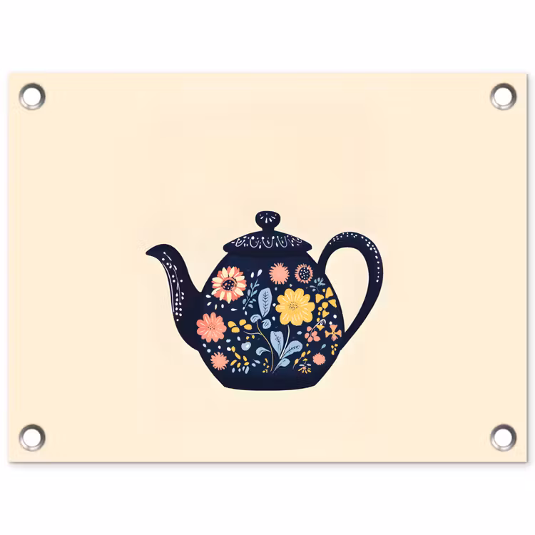 Theepot - Kleurrijk - Bloemen tuinposter los doek klein -3d