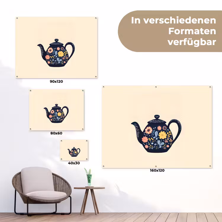 Theepot - Kleurrijk - Bloemen tuinposter los doek klein -Xsfeer9_DE