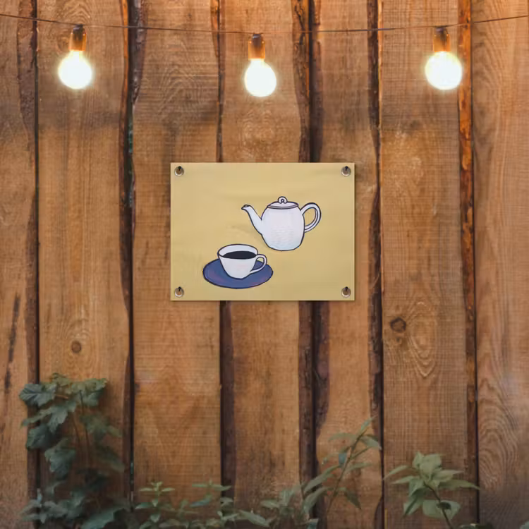 Theepot - Kopje - Beige - Illustratie tuinposter los doek klein -sfeer1