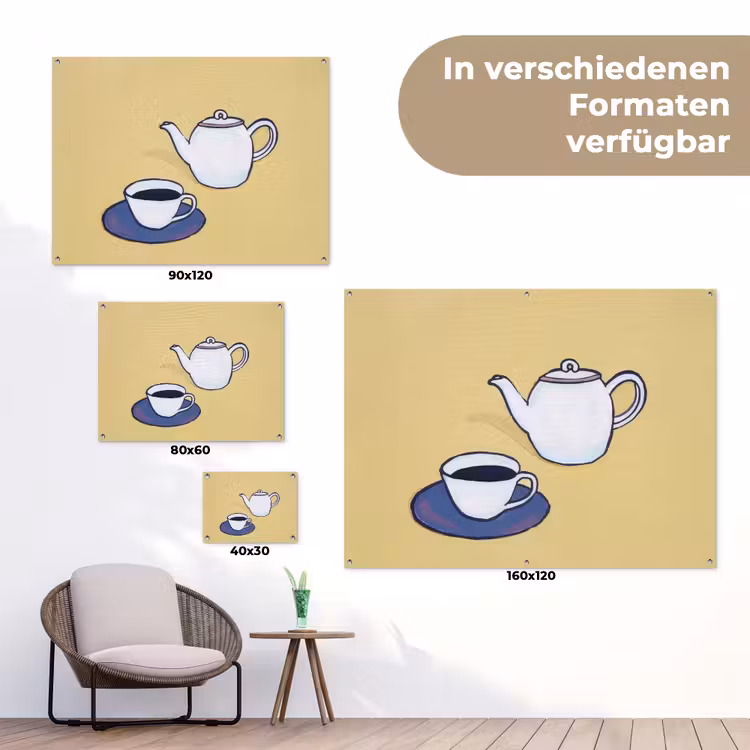 Theepot - Kopje - Beige - Illustratie tuinposter los doek klein -Xsfeer9_DE