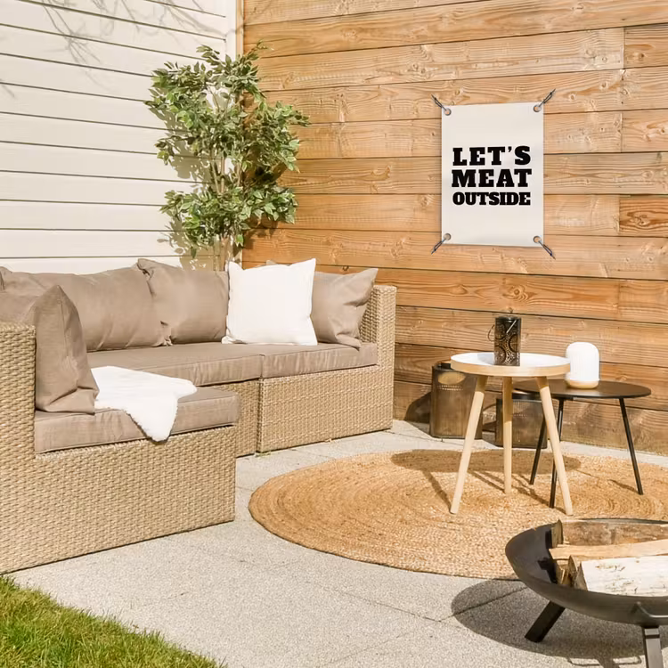 Tekst - Blokletters - Zwart - Vlees tuinposter los doek klein -sfeer4