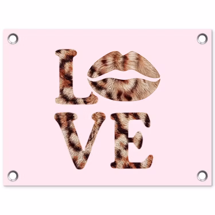 Tekst - Love - Pantervacht - Lichtroze tuinposter los doek klein -3d