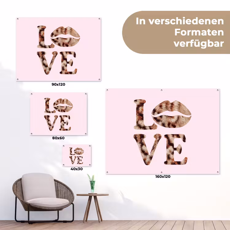 Tekst - Love - Pantervacht - Lichtroze tuinposter los doek klein -Xsfeer9_DE