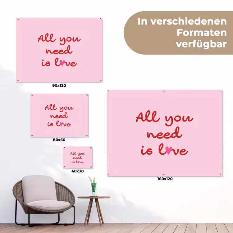 Tekst - Roze - Love - Hart tuinposter los doek klein -Xsfeer9_DE