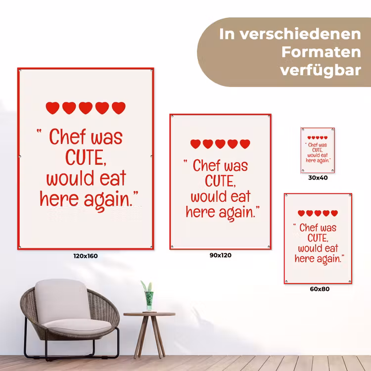 Tekst - Rood - Hartjes tuinposter los doek klein -Xsfeer9_DE