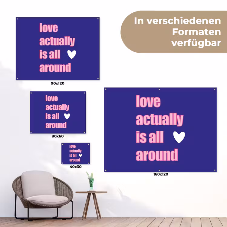 Tekst - Valentijn - Love - Blauw tuinposter los doek klein -Xsfeer9_DE