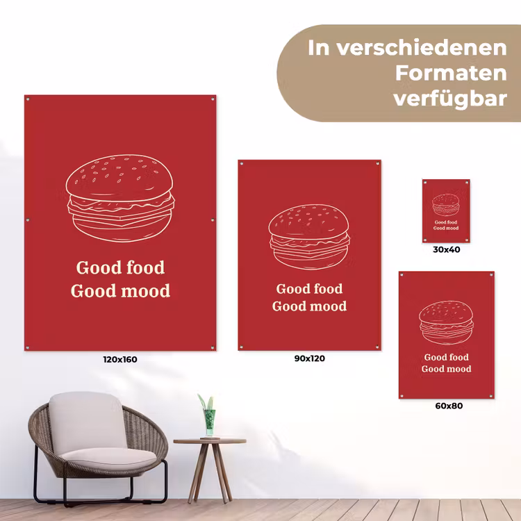 Dieprood - Lijntekening - Tekst - Hamburger tuinposter los doek klein -Xsfeer9_DE