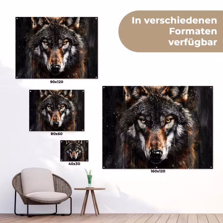Dieren - Wolf - Portret - Zwart - Bruin tuinposter los doek klein -Xsfeer9_DE
