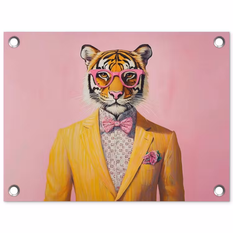 Tijger - Bril - Geel - Jasje tuinposter los doek klein -3d