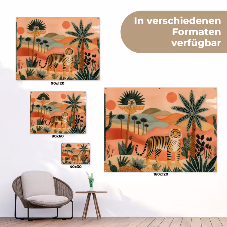 Tijger - Kleurrijk - Palmen - Cactus tuinposter los doek klein -Xsfeer9_DE