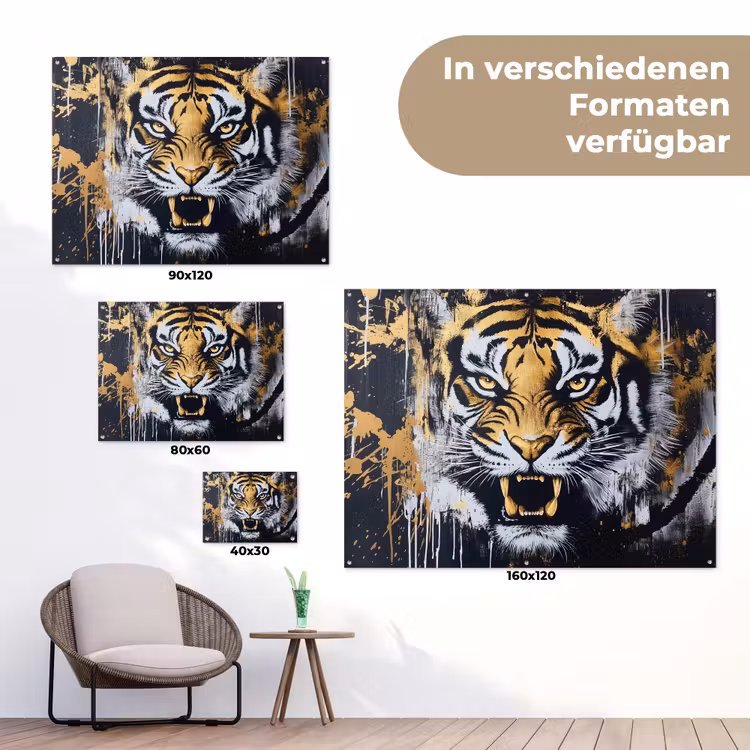Tijger - Verfspatten - Goud tuinposter los doek klein -Xsfeer9_DE