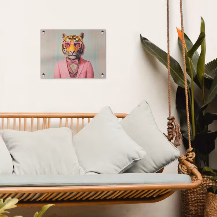 Tijger - Strik - Jasje - Roze tuinposter los doek klein -sfeer7