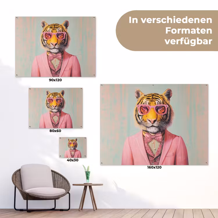 Tijger - Strik - Jasje - Roze tuinposter los doek klein -Xsfeer9_DE