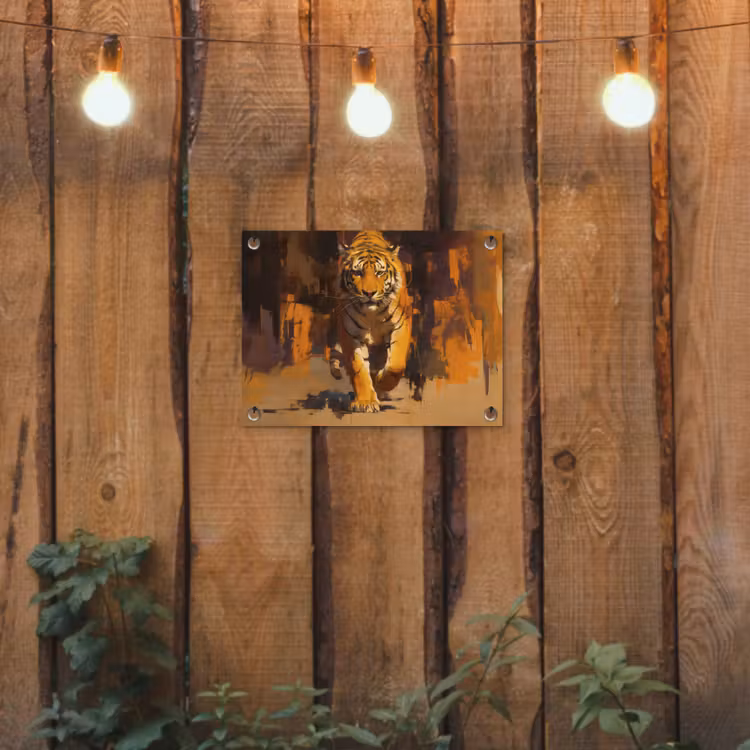 Tijger - Geschilderd - Oranje - Penseelstreken tuinposter los doek klein -sfeer1