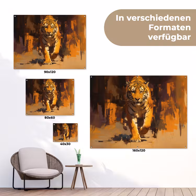 Tijger - Geschilderd - Oranje - Penseelstreken tuinposter los doek klein -Xsfeer9_DE