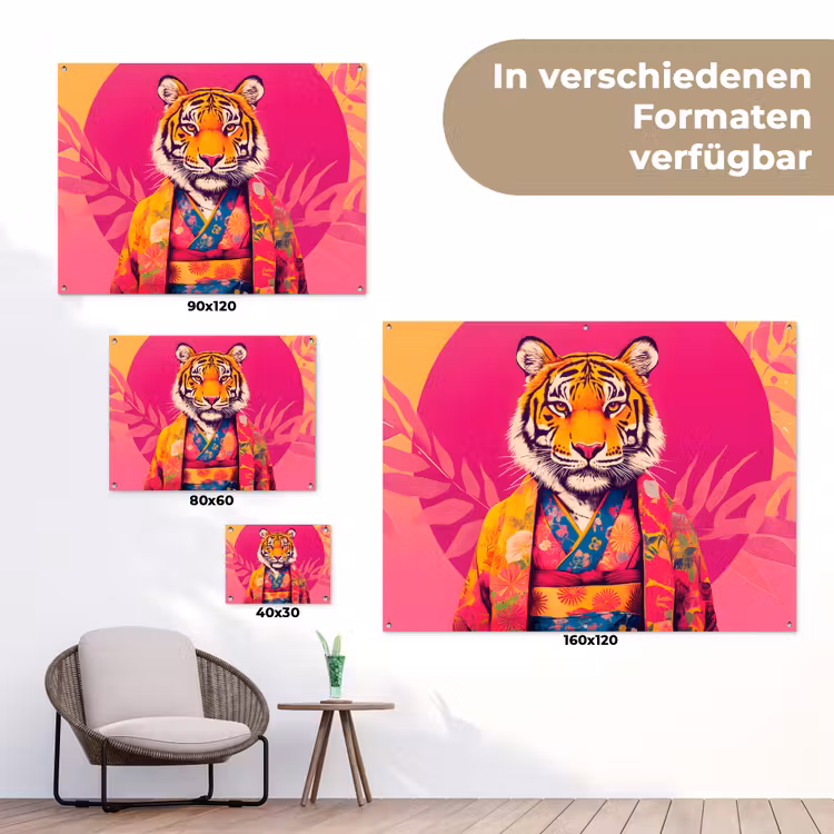 Tijger - Kimono - Planten - Roze tuinposter los doek klein -Xsfeer9_DE