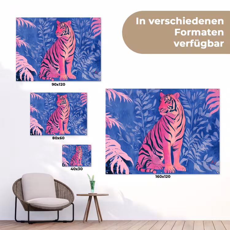 Tijger - Roze - Bladeren - Jungle tuinposter los doek klein -Xsfeer9_DE