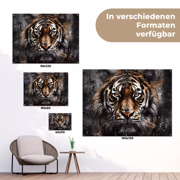 Tijger - Dieren - Portret - Luxe - Zwart tuinposter los doek klein -Xsfeer9_DE