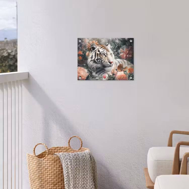 Tijger - Wilde dieren - Bloemen - Jungle tuinposter los doek klein -sfeer8