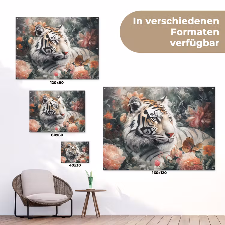 Tijger - Wilde dieren - Bloemen - Jungle tuinposter los doek klein -Xsfeer9_DE